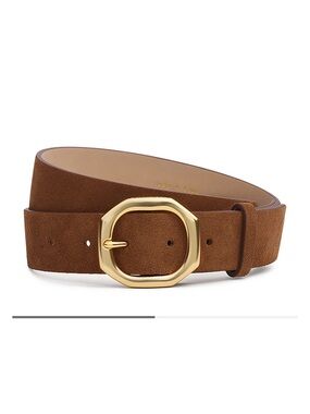 rag & bone Chestnut Suede Belt with Gold Octagon Buckle size XS